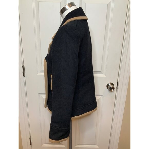 J.Crew "Black Peacoat Wool by Nello Gori" Double Breasted Tan Trim, Size 4 - Picture 4 of 9